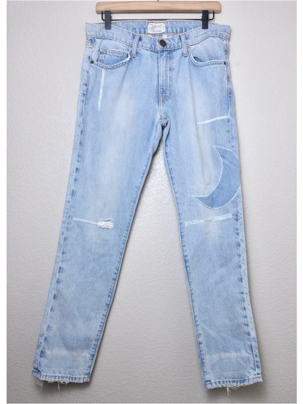 NEW Current Elliott Patchwork Celestial Denim Straight Leg Jean 29 Moon Crescent